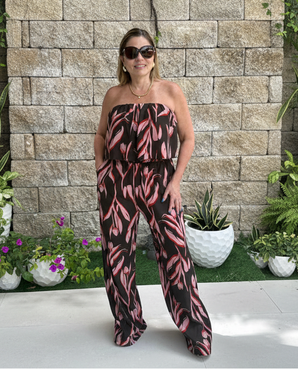 Peach Tulip Print Jumpsuit