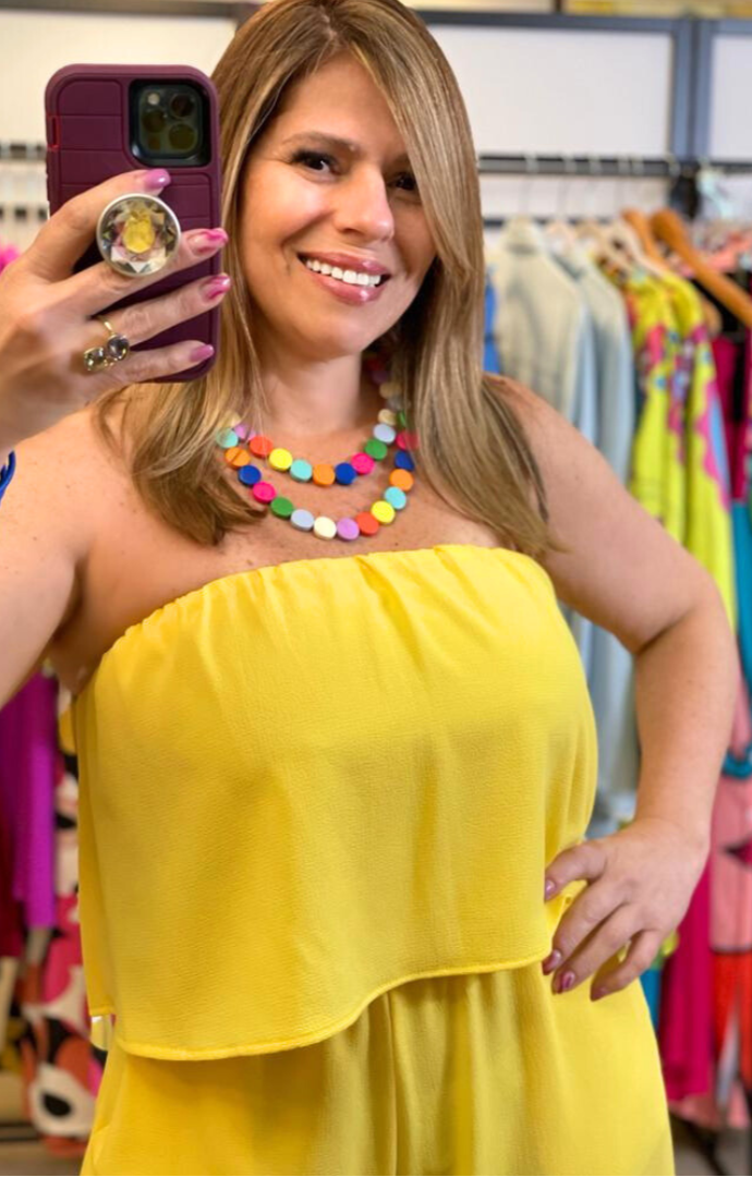 Yellow Strapless Jumpsuit