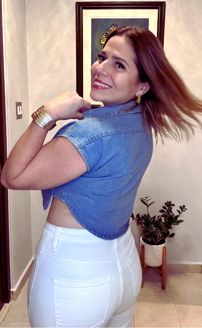 Denim Crop Short Sleeve Top