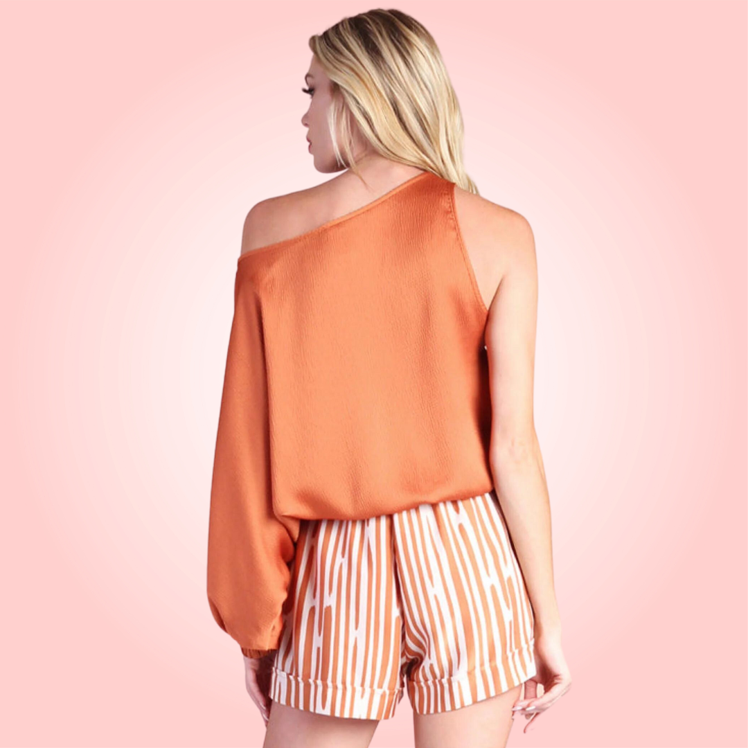 One Sleeve Rust Top