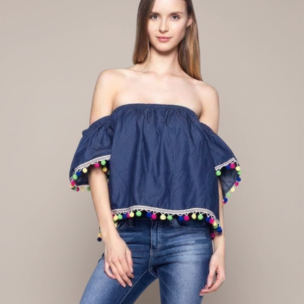 Dark Denim Tassel Top