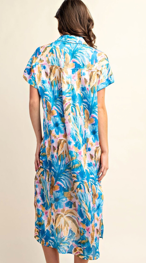 Print Button Down Shirt Dress