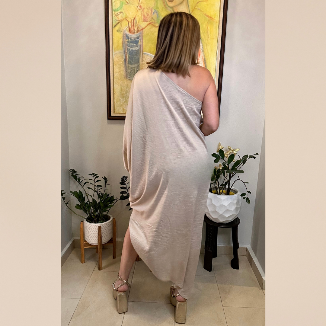 Oatmeal Satin Maxi Dress