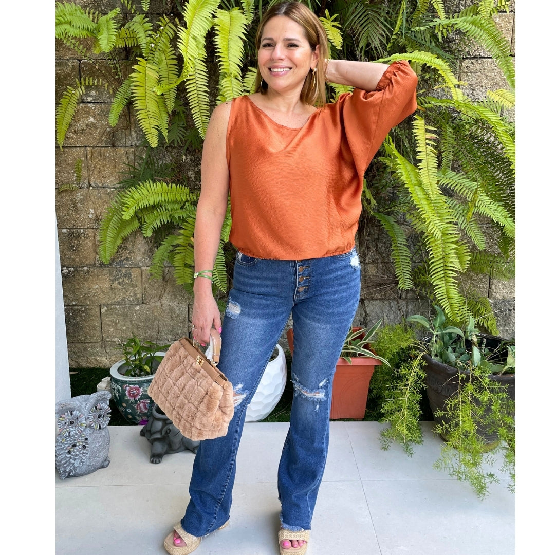 One Sleeve Rust Top