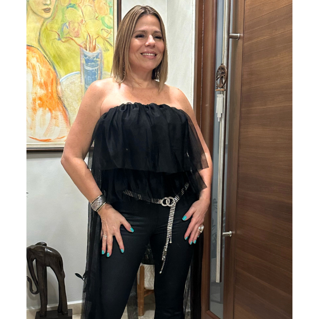 Black High Low Tulle Top