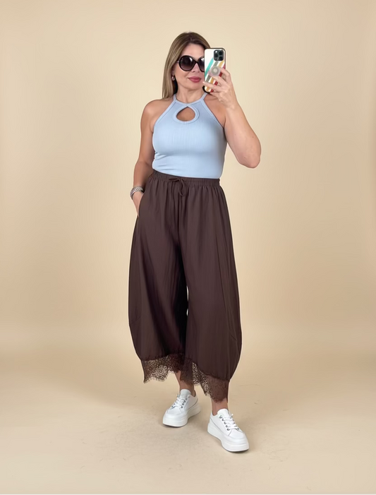 Lace Trim Balloon Pants