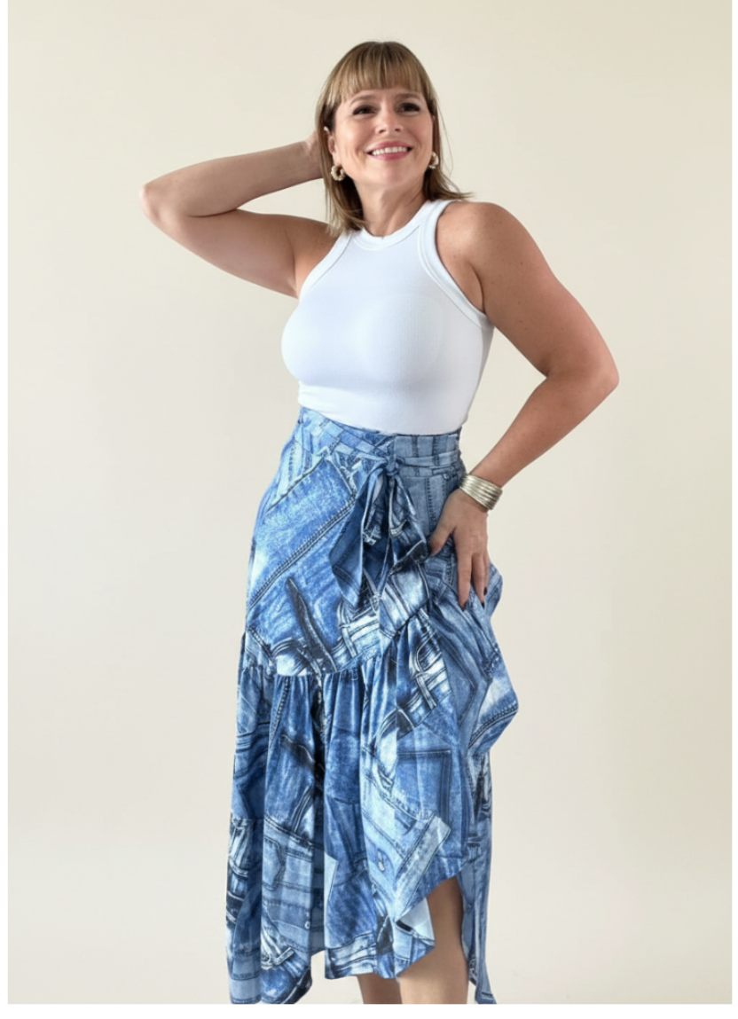 Denim Print Skirt
