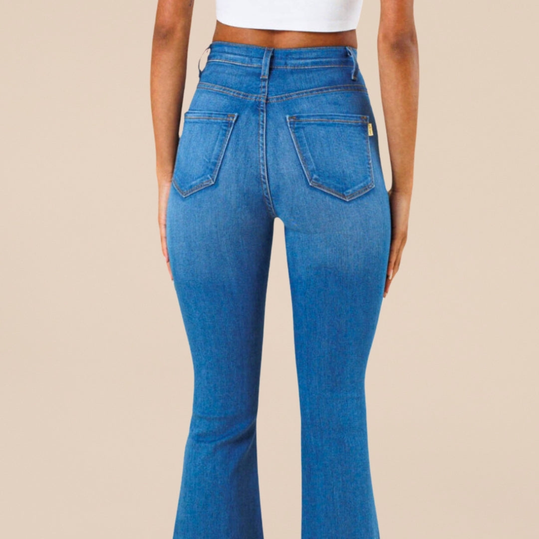 High Waisted Flare Jeans - Med. Stone