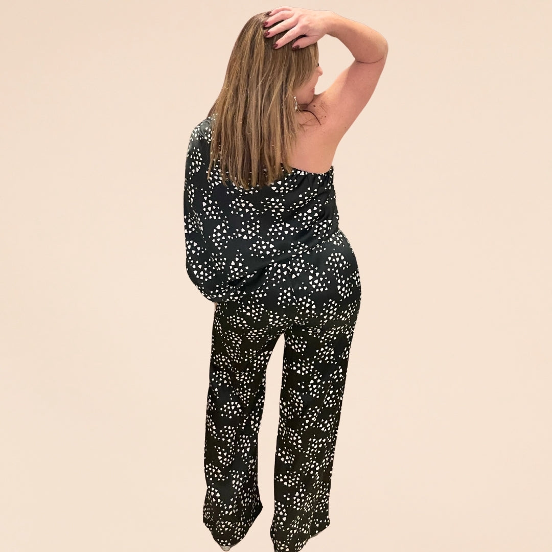One Shoulder Satin Jumpsuit