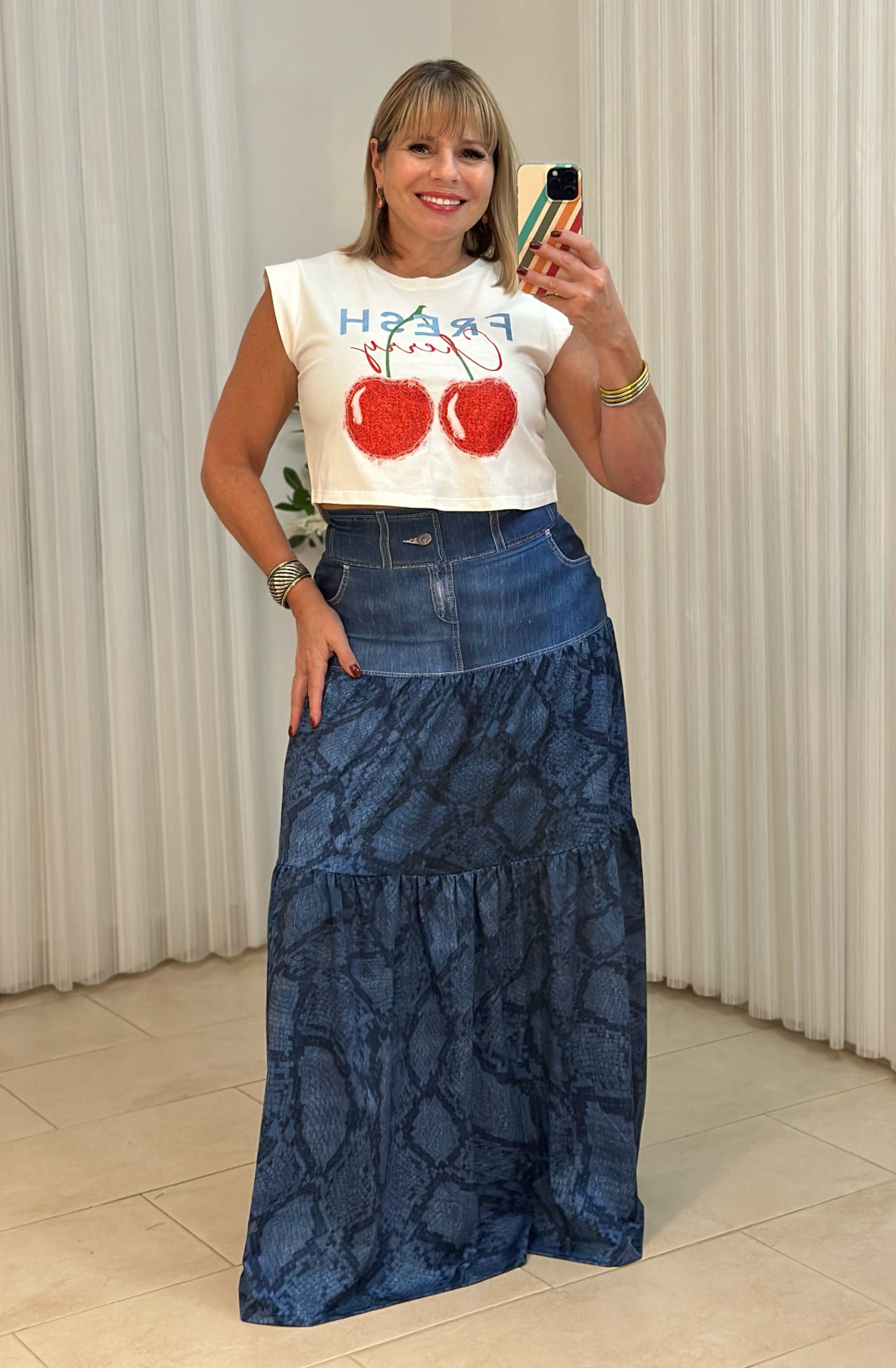 Denim Blue Snake Maxi Skirt