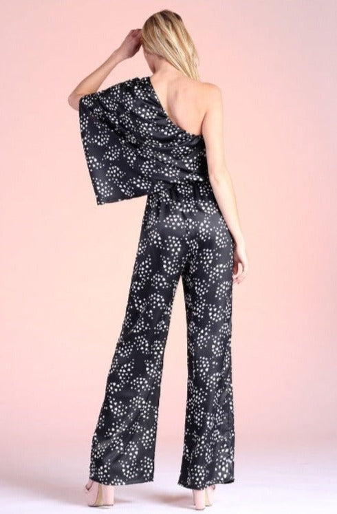 One Shoulder Satin Jumpsuit