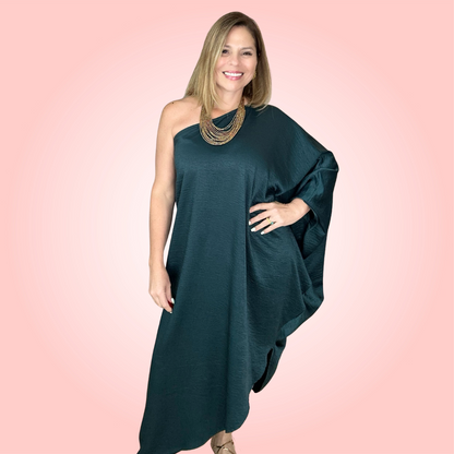 Pine Green Satin Maxi Dress