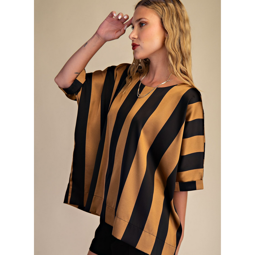 Black & Taupe Satin Blouse