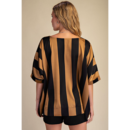 Black & Taupe Satin Blouse