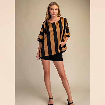 Black & Taupe Satin Blouse