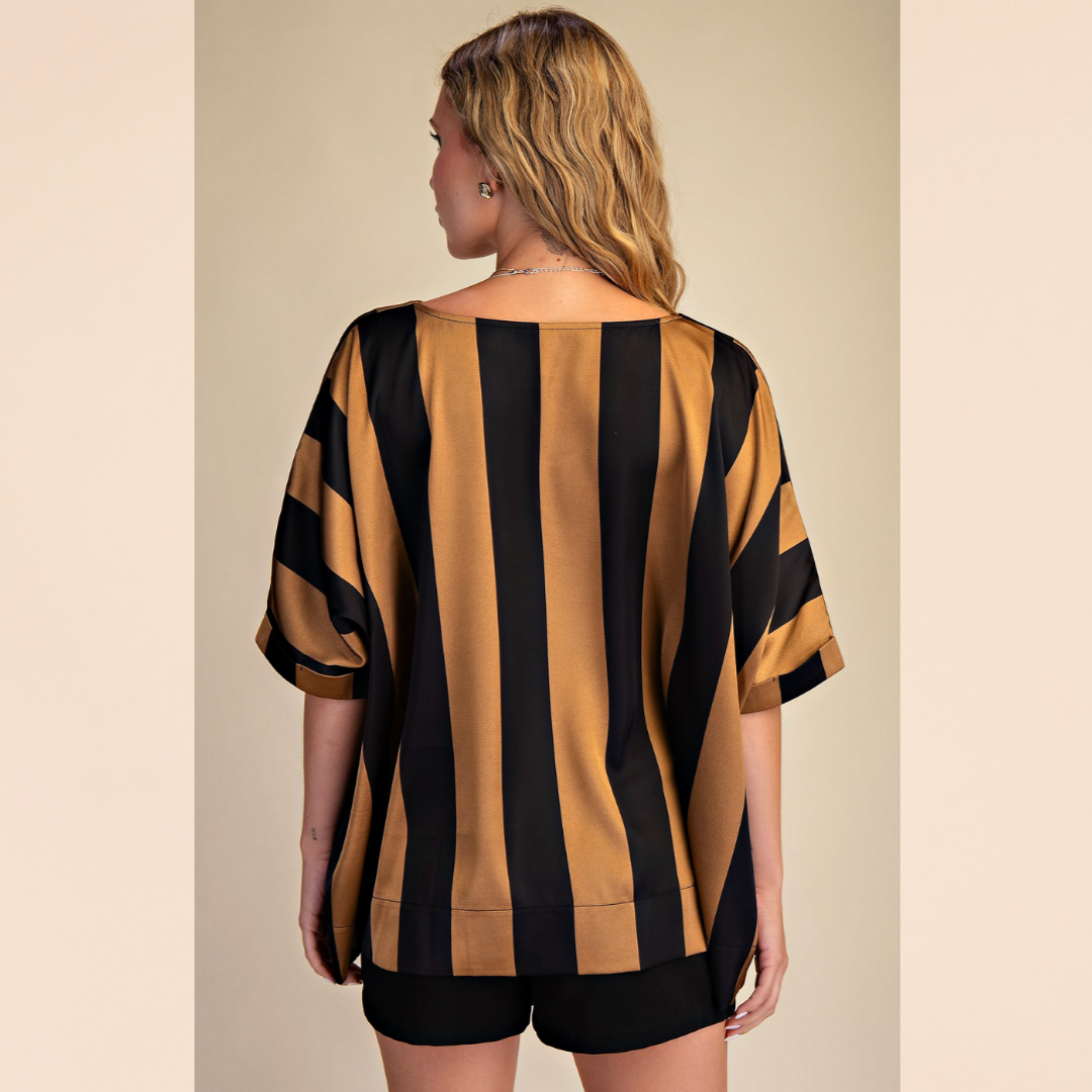 Black & Taupe Satin Blouse