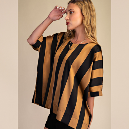 Black & Taupe Satin Blouse