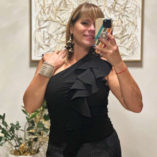 Black Ruffle Ruched Top