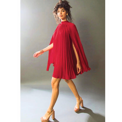 Woven Cape Red Mini Dress