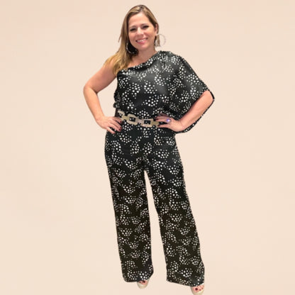 One Shoulder Satin Jumpsuit