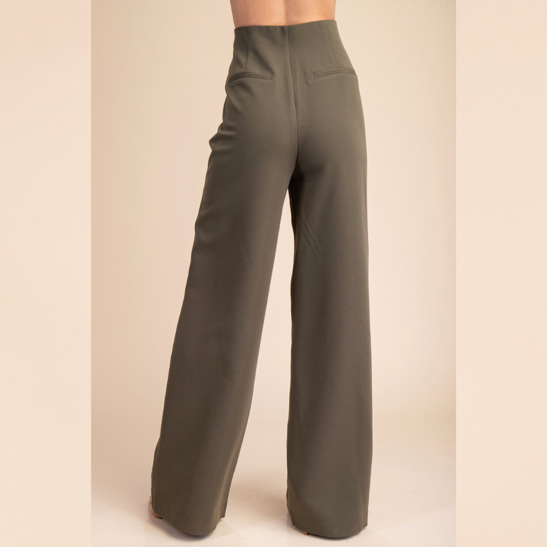 Olive High-Waist Pants