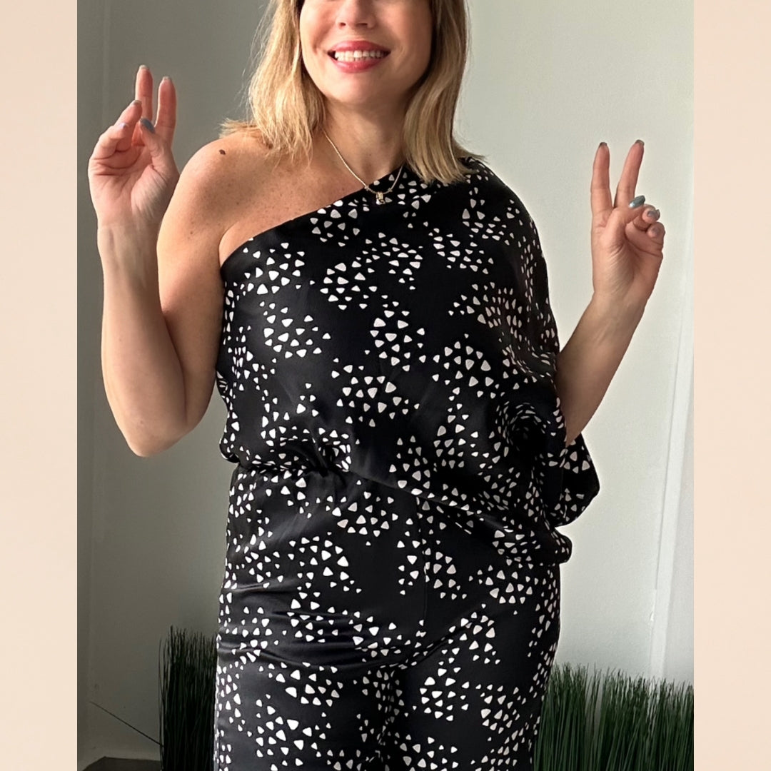 One Shoulder Satin Jumpsuit