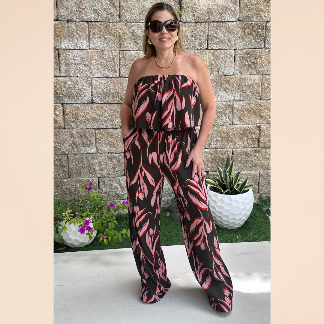 Peach Tulip Print Jumpsuit