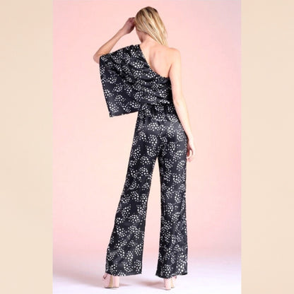 One Shoulder Satin Jumpsuit