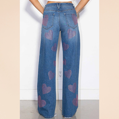Pink Rhinestone Wide Jeans