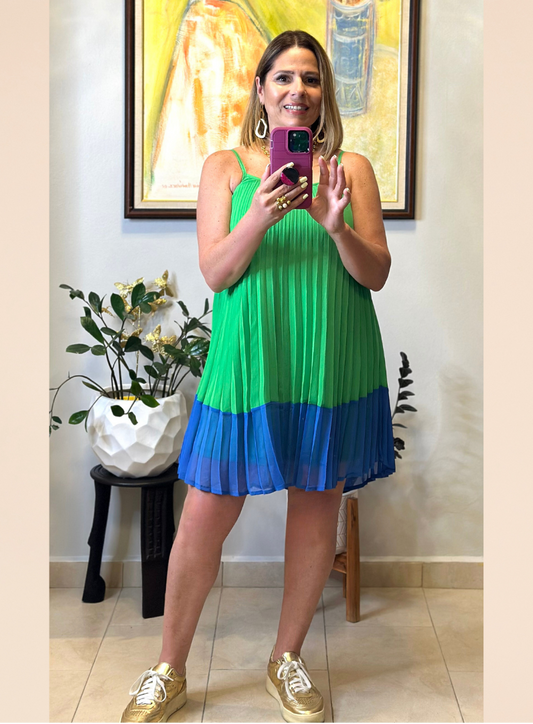 Color Block Pleated Short Dress