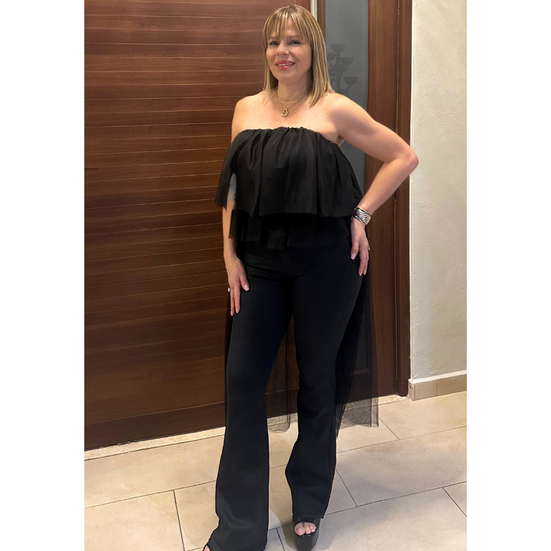 Black High Low Tulle Top