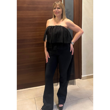 Black High Low Tulle Top