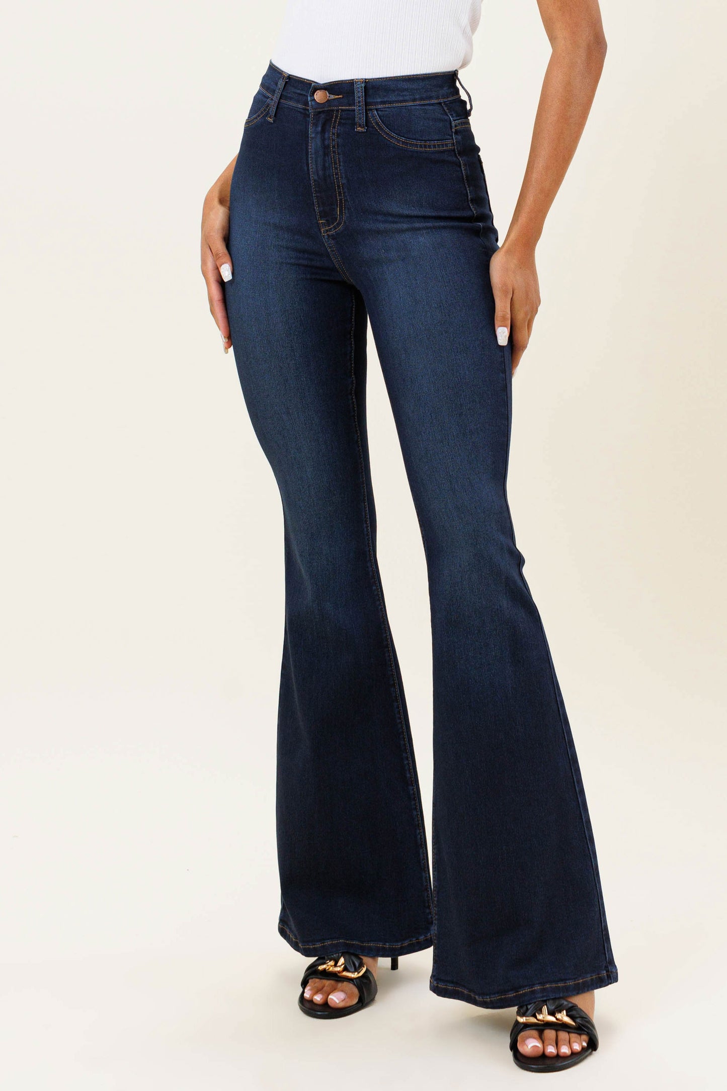 High Waisted Flare Jeans - Dark Stone