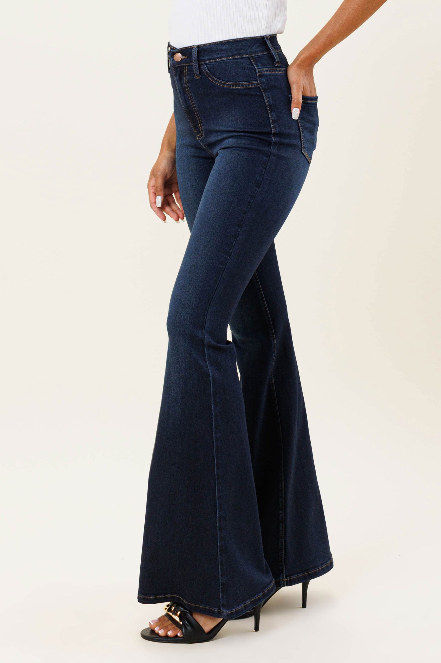 High Waisted Flare Jeans - Dark Stone