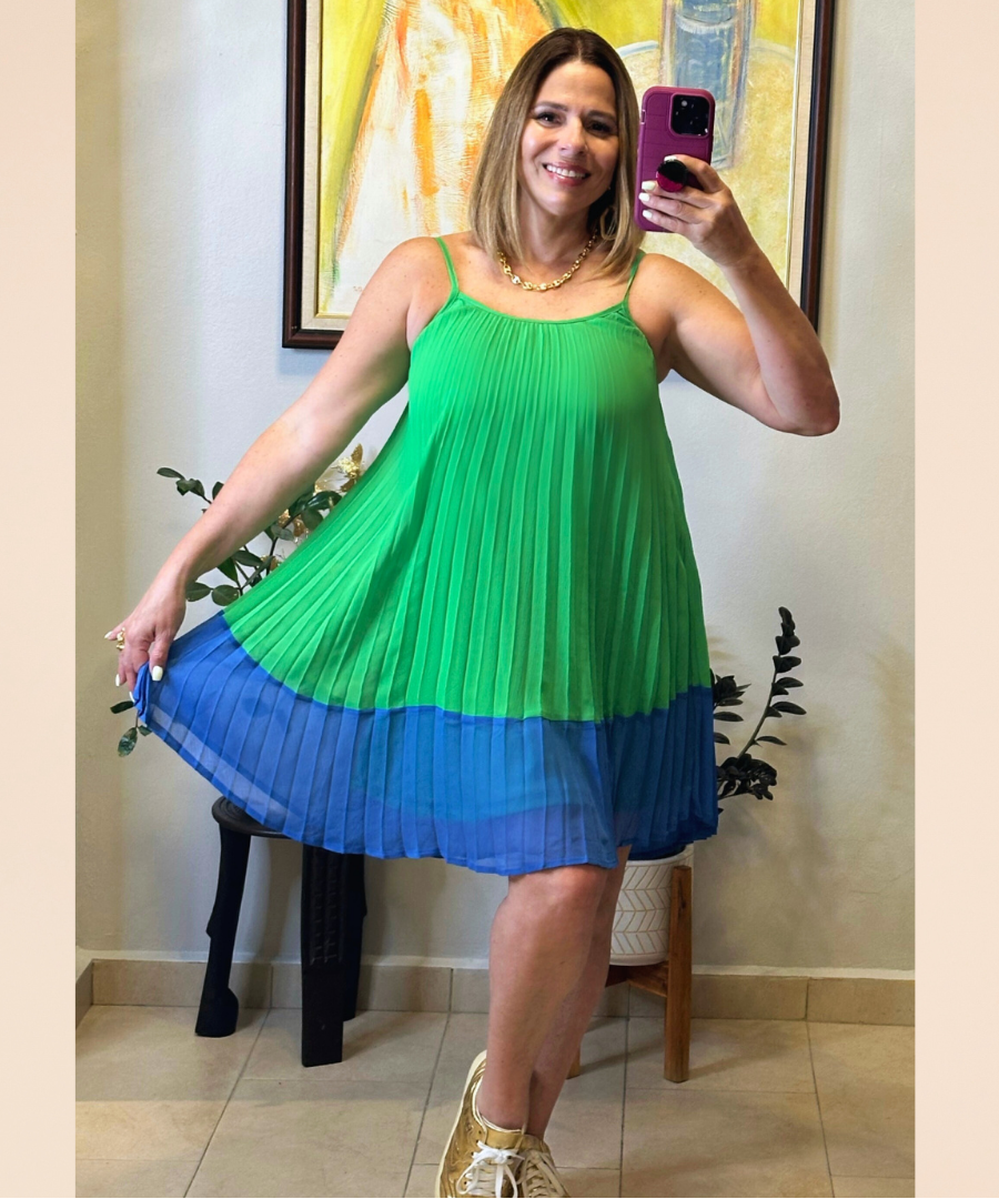 Color Block Pleated Short Dress