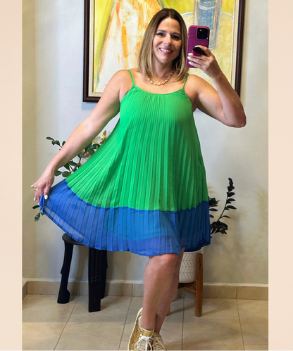 Color Block Pleated Short Dress