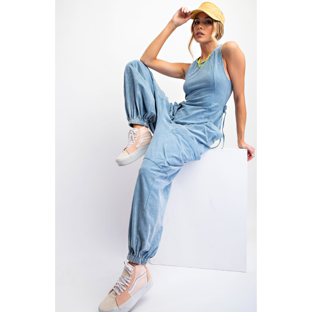 Sleeveless Washed Cargo Jumpsuit