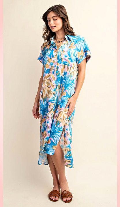Print Button Down Shirt Dress