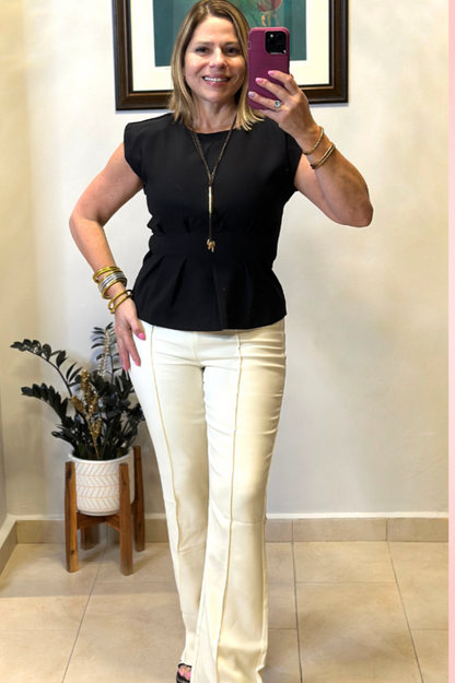 Round Neck Waist Pleated Top