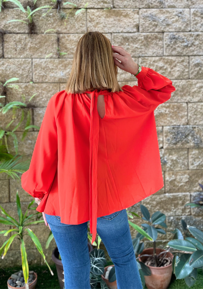 Orange Tie Back Blouse