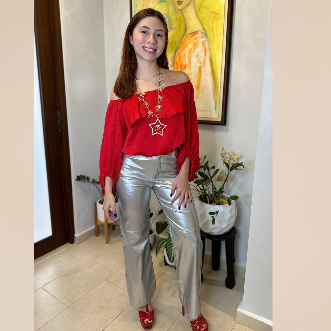 Tomato Red Satin Top