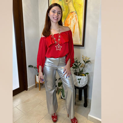 Tomato Red Satin Top