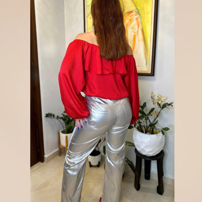 Tomato Red Satin Top