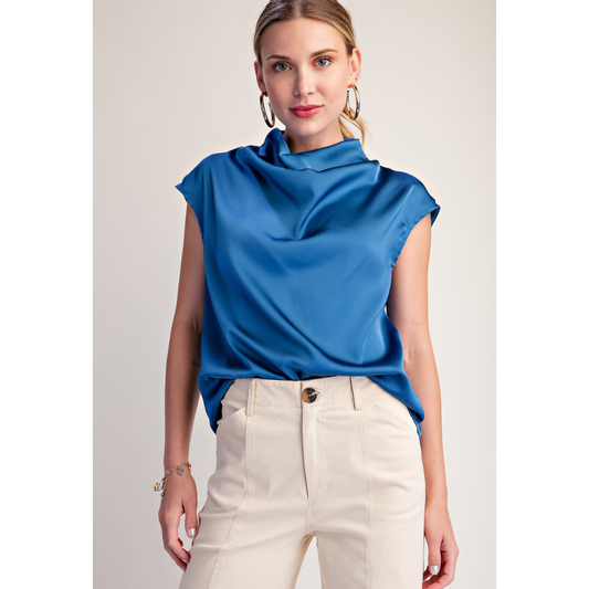 Blue Cowl Neck Top
