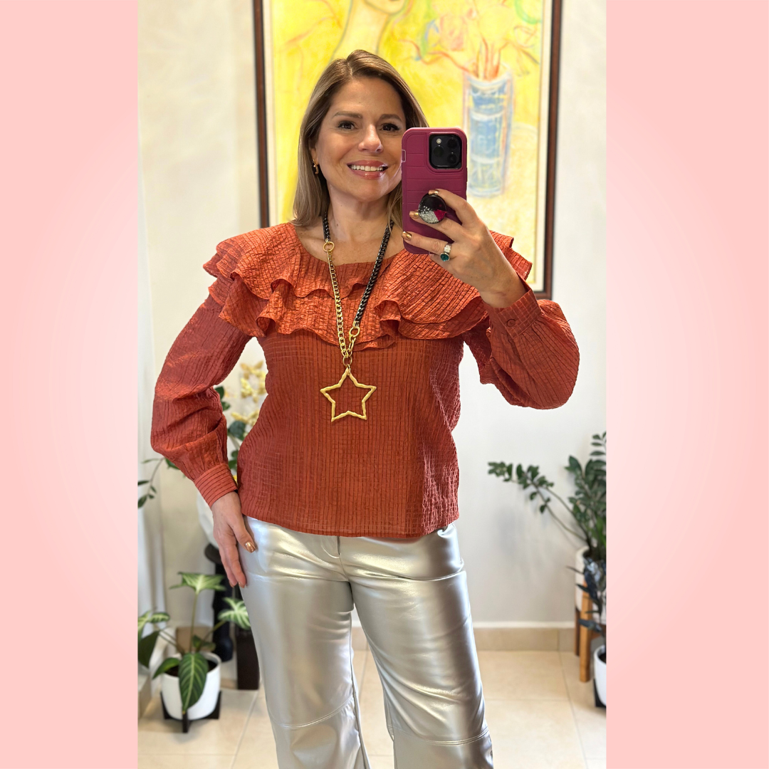 Ruffle Detail Long Sleeve Blouse