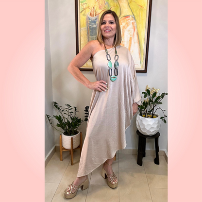Oatmeal Satin Maxi Dress