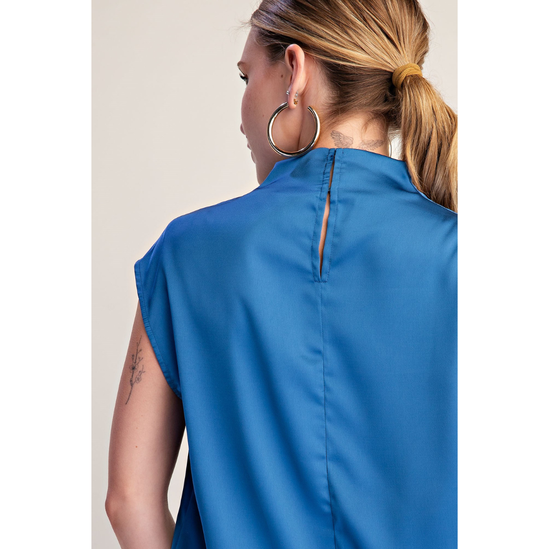 Blue Cowl Neck Top