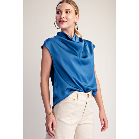 Blue Cowl Neck Top
