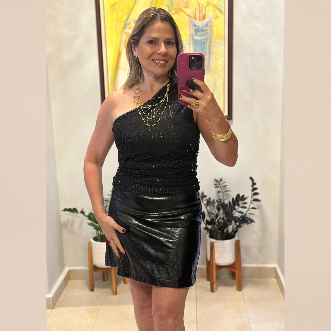 One Shoulder Sequin Top