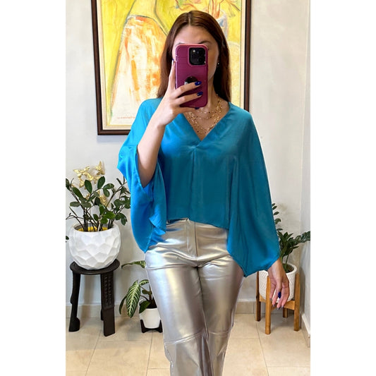 Ocean Blue Satin Blouse